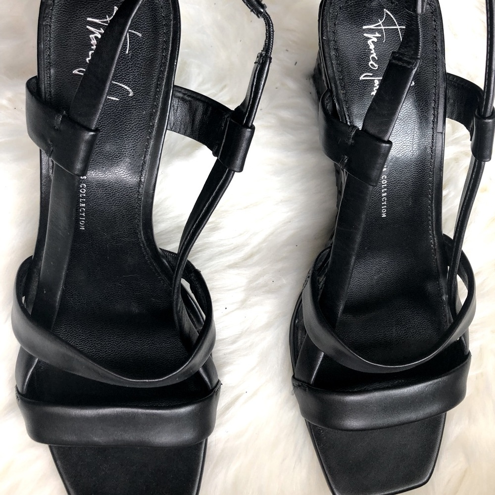 Franco sarto wedge sandal. Basket weave heel. Size 8. Black.